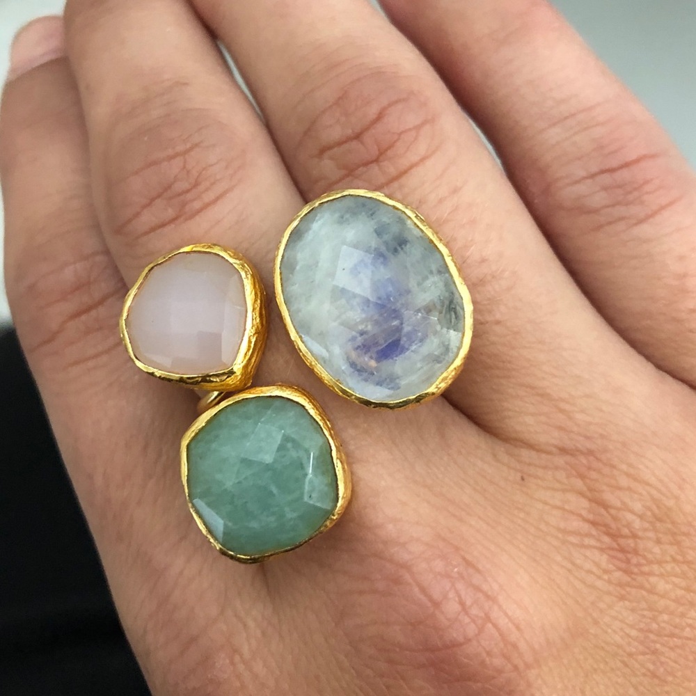 Moonstone rose quartz statement ring